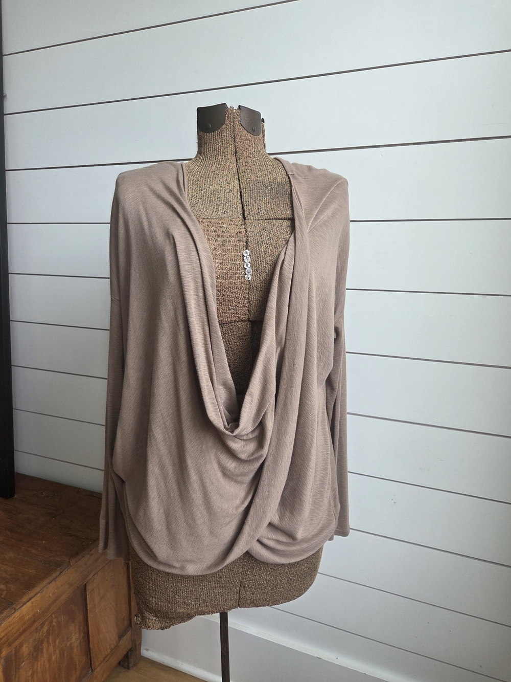 Michael Stars Taupe Draped Cowl Wrapped Top